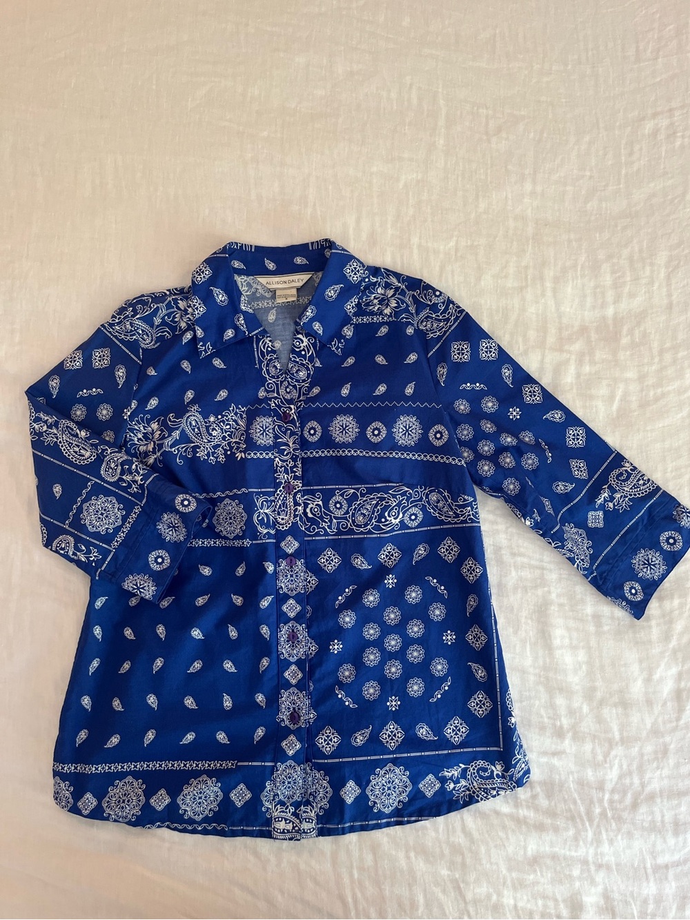 Blue Bandana Print Button-Up Shirt